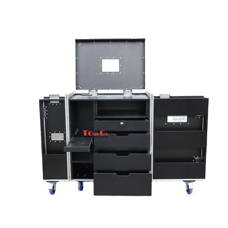 TourGo Customized Black 5 Drawer Backline Tool Flight case With 3u Rack Space and Power Socket