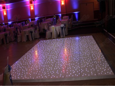 TourGo waterproof wireless connection 14 ft by 14ft white wedding starlit dance floor