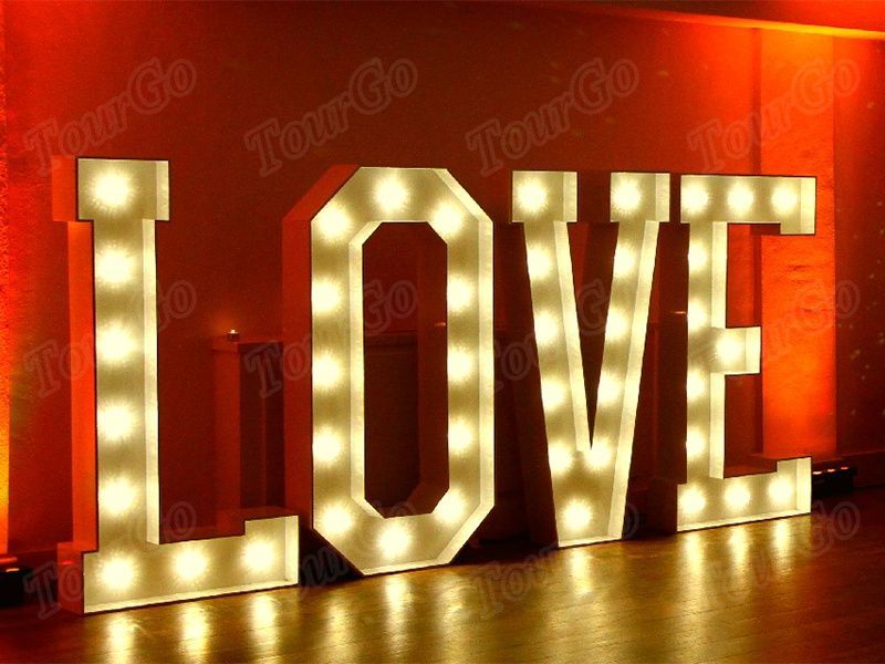 TourGo Love metal letters marquee sign with Light bulbs