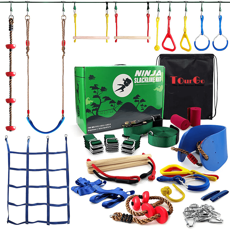 Ninja Warrior Slackline Obstacle Course Jungle Gym Monkey Bars Kit Ninja Line for Kids