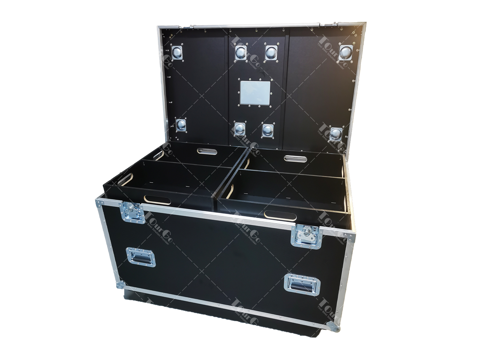 48″W x 30″D x 36″H – Custom Hex Board Utility Tour Trunk Case with Divider and Tray Kit