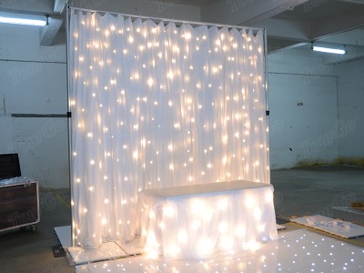 TourGo warm led lights white chiffon wedding curtain for indoor event