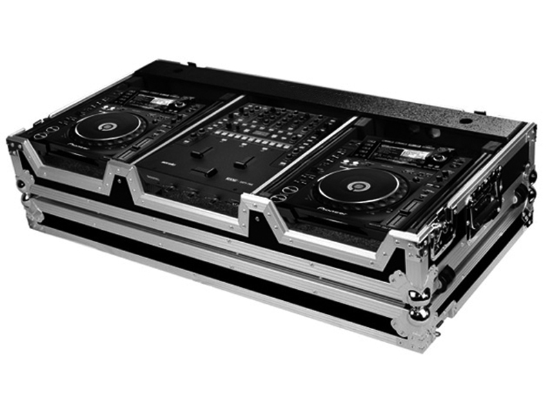 CD Coffin for 2 x Pioneer CDJ-2000 CD Players and Rane Sixty-two Mixer with low profile wheels