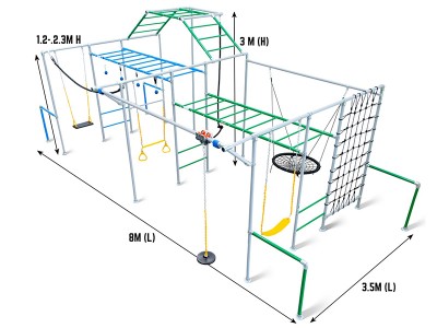 TourGo Portable Outdoor Playground Backyard Monkey Bars Ninja Slackline Obstacle Course for Kids Training