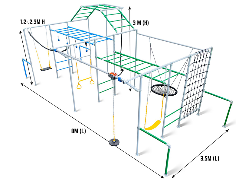 TourGo Portable Outdoor Playground Backyard Monkey Bars Ninja Slackline Obstacle Course for Kids Training