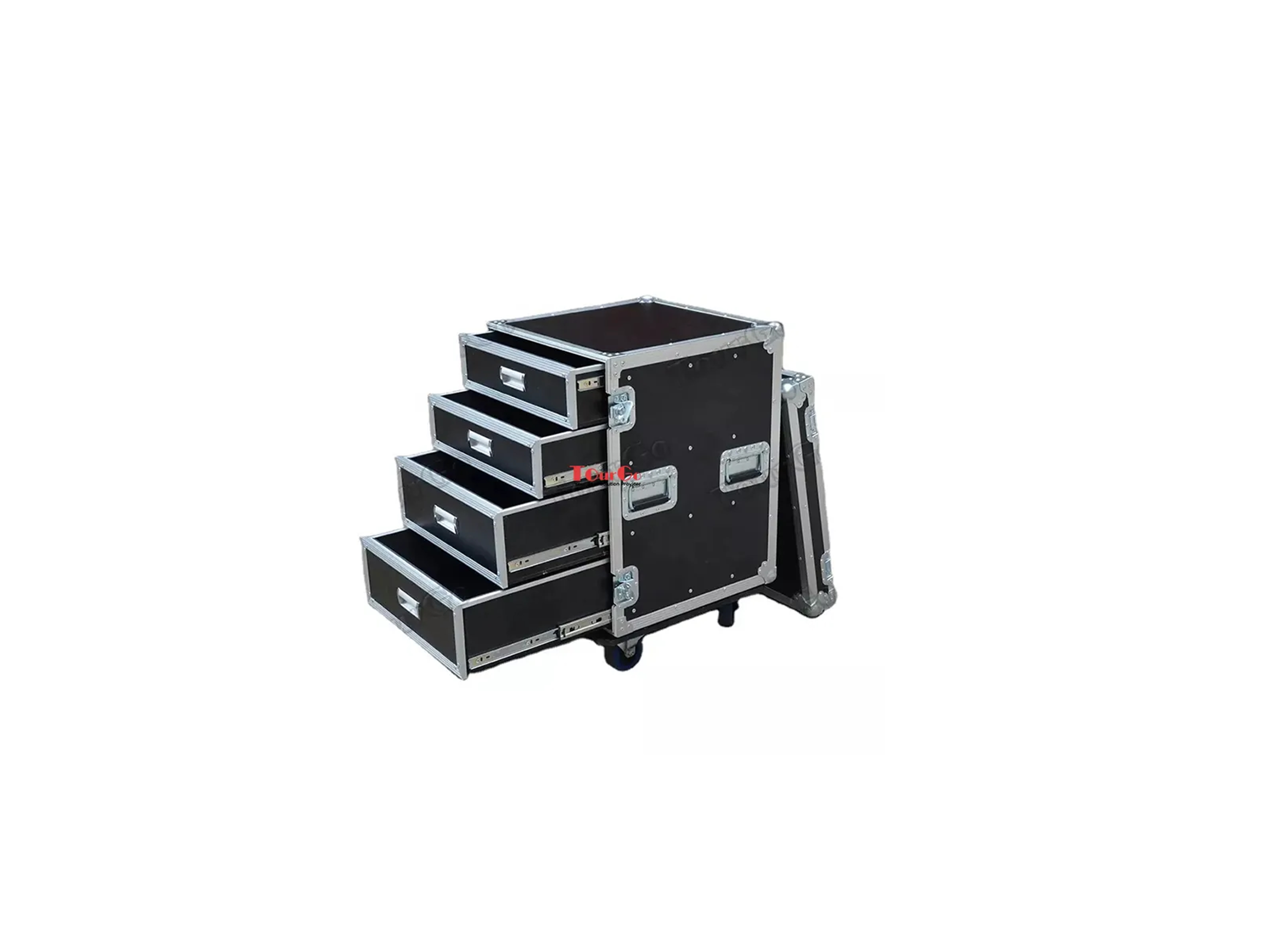 Tourgo Heavy Duty Aluminum Production 4 Drawers Flight Case With Wheels in Penn Elcom Hardware Made