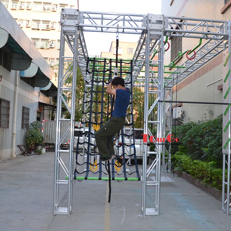 Trampoline Ninja Warrior Obstacle Course Element Rope Swing to Cargo Net for Outdoor Indoor Gym Equipment Public Exercise