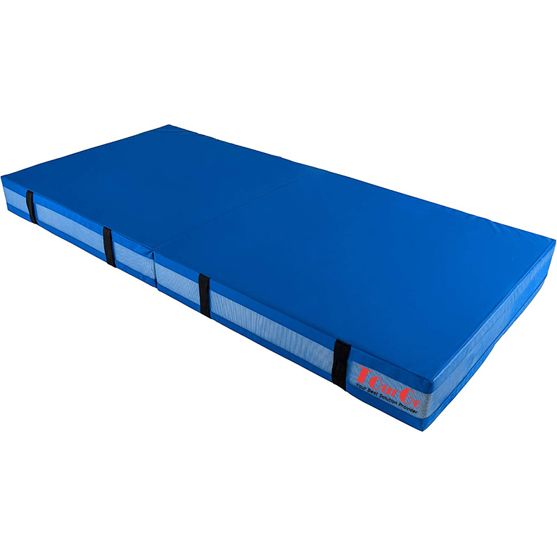 Blue 4 ft x 8 ft 8 Inch Thick Safety Tumbling Training Cheerleading Mat Pad Bi-Folding Gymnastics Crash Landing Mat