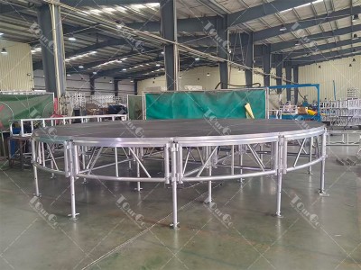 TourGo Factory Showcase: Large Portable Round Aluminum Stage for Events & Concerts