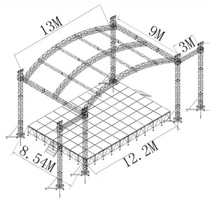 Tourgo 13X9X8m High Duty Performance Stage Equipment Aluminum Curved Roof Truss