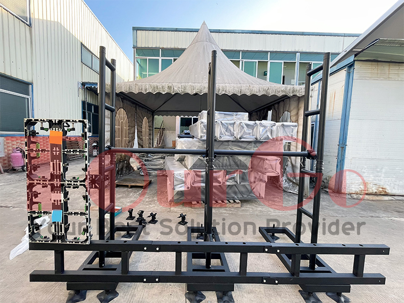 Custom LED video wall ground support stack system with custom height off the ground